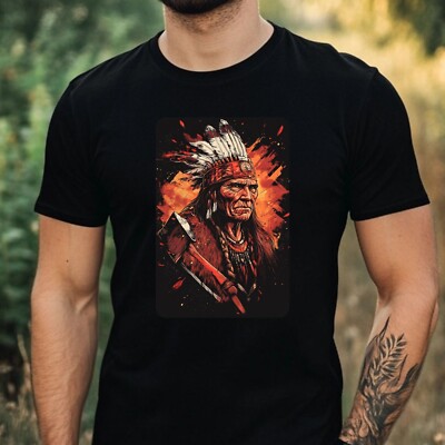 Mens Indian Chief Axe Print Cotton T-Shirt Size XS to 5XL