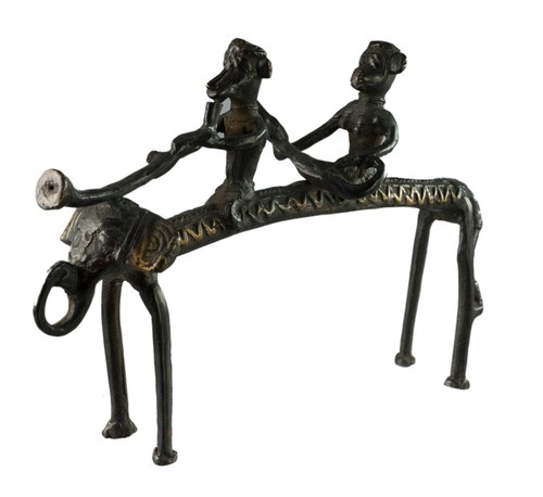Statue 2 Cavaliers chasseurs sur Eléphant- Art tribal Bastar -Dhokra Inde - 1355 - Bild 3 von 10