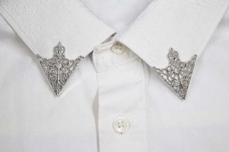 Art Deco Vintage Gothic Triangle Unique Collar Tips In Real 935 Argentium Silver - Image 4 of 4