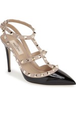 Valentino Garavani Black & Nude Rockstud T-Strap Pumps Size 37.5