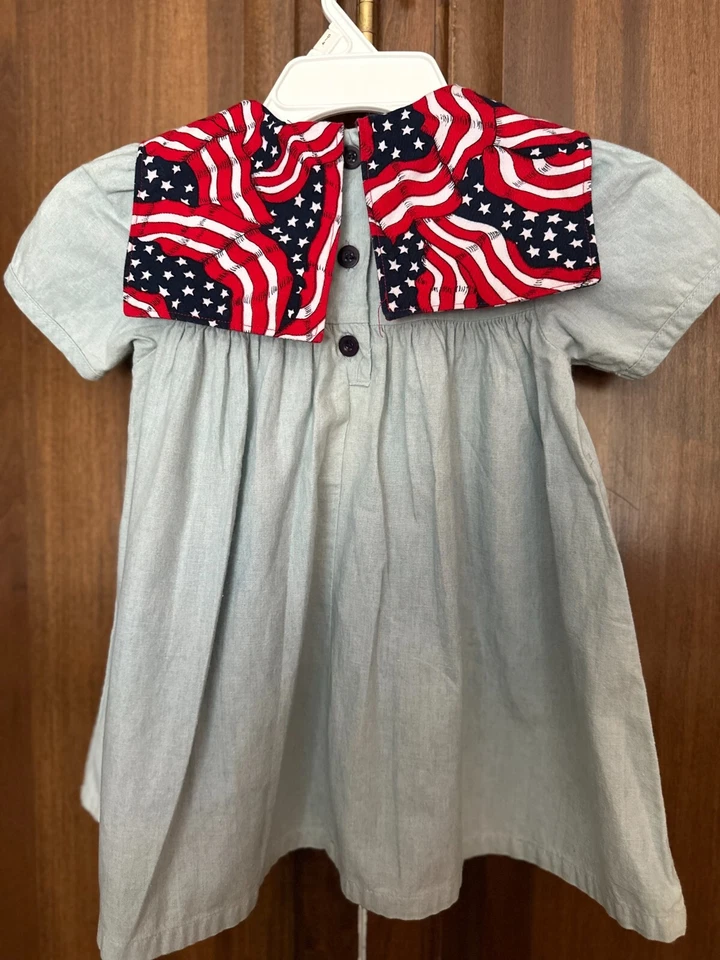 Vestido de Algodón Denim Azul Claro Bandera Patriótica Vintage Copper Key Niñas Pequeñas 2T Foto 2 de 4
