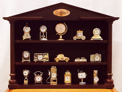 RARE 2003 SET OF 16 ASST FABBRI EDITORE LE TEMPS MINIATURE CLOCKS + DISPLAY CASE