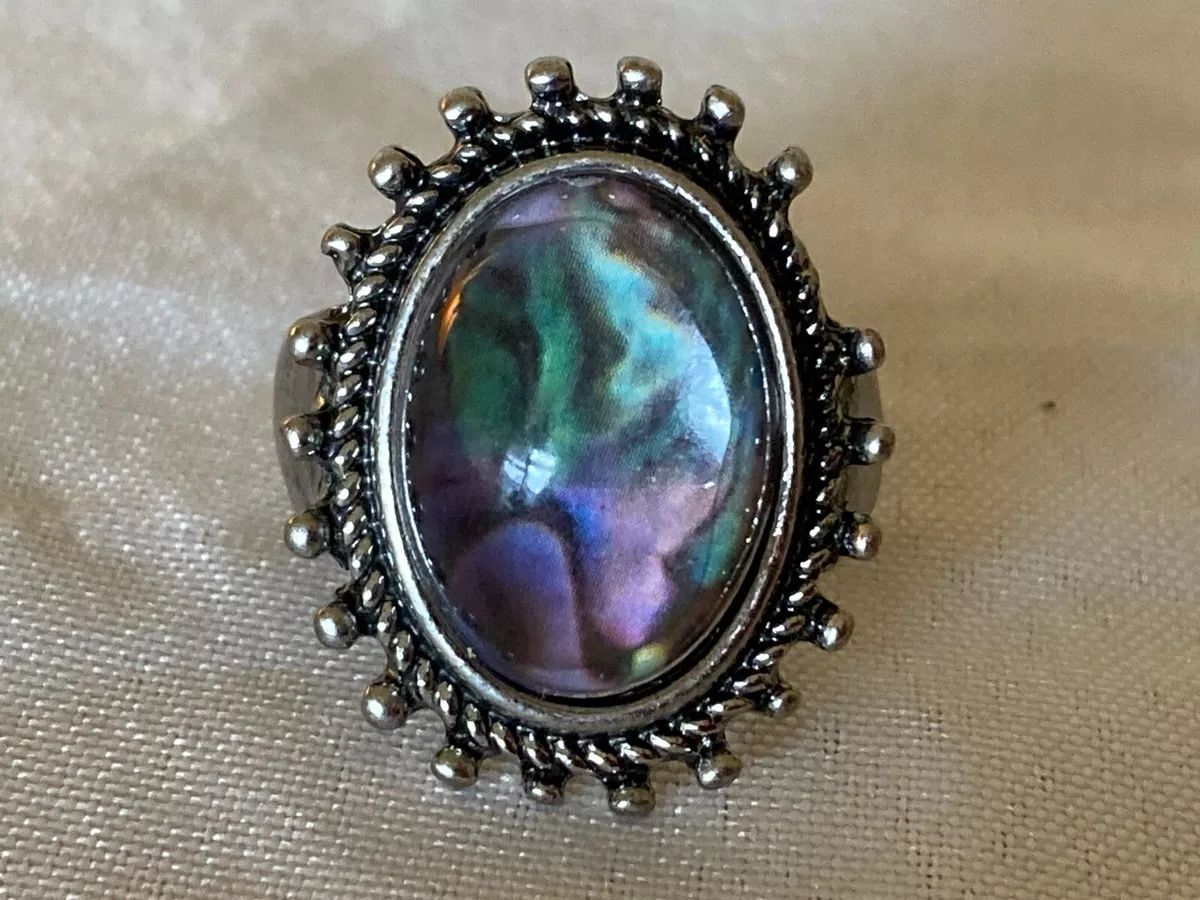 Vintage Purple and Green Cabochon Lucite Silver Tone Statement
