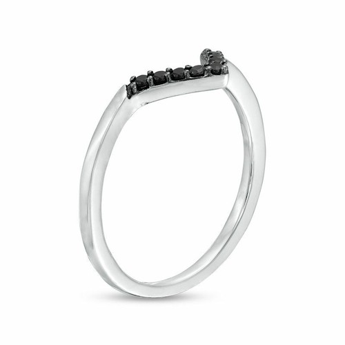 0,10 ct. Anello di Fidanzamento Chevron Zirconi Rotondi Nero Migliorato Argento Sterling 925 - Foto 2 di 4
