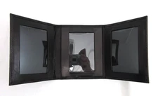 TRIFOLD Frame MINI Holds Three  2x3" Photos Leather Tri-fold BLACK