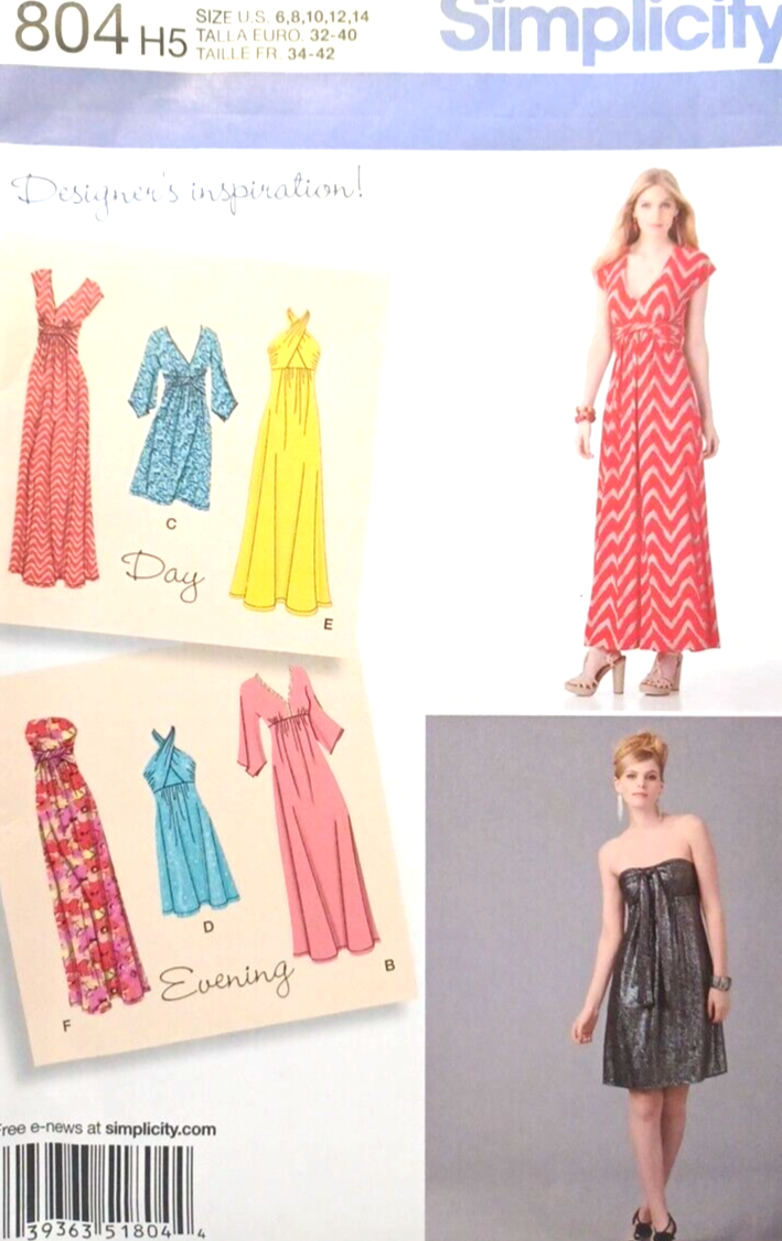 knit maxi dress sewing pattern SIMPLICITY Womens 6-14 Dresses Caftan 1804 Uncut NEW TIBI