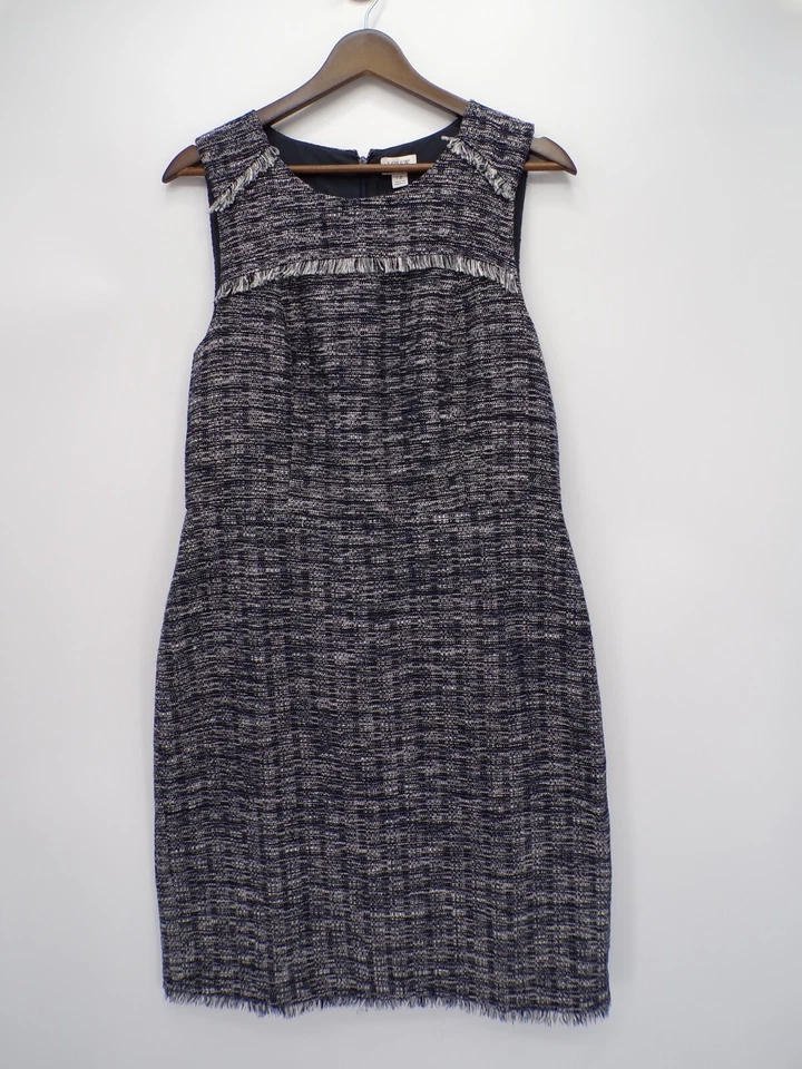 Vestido vaquero J Crew para mujer tweed con flecos sin mangas azul blanco talla 12 Foto 2 de 4