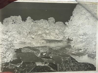 ANTIKE ECHTFOTO NEGATIVPLATTE UM 1900 RUHIGE FLUSS- UND WASSERFALLSZENE