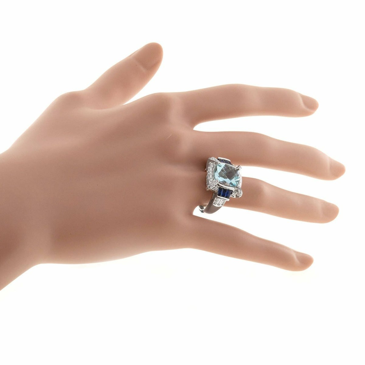 Authentic Beautiful Genuine Aqua, Fine Blue Sapphire & Top White