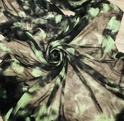 1m Batik SCHWARZ/grün FISCHNETZ AIRTEX NETZGEWEBE POLYESTER STRETCH-LÖCHER 58''