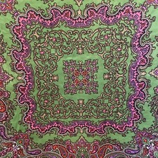VTG 60  s Burmel Paisley Lime/Fushia Silk Scarf Hand Rolled Victorian Boho 25  