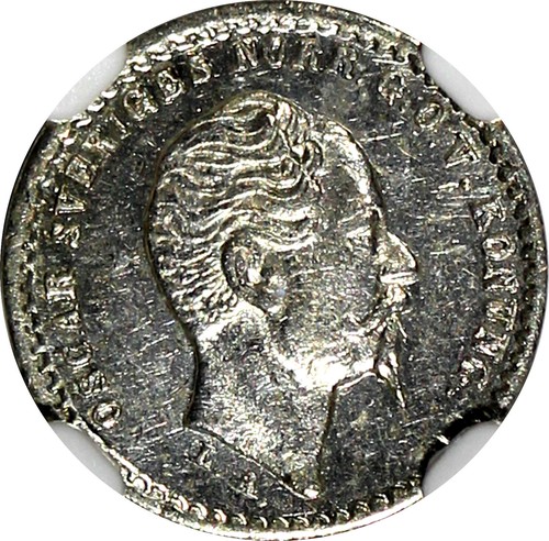 SWEDEN Oscar I (1844-1859) Silver 1855 G 10 Ore NGC MS61 Short Beard KM# 683 (1) - Picture 5 of 5
