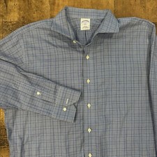 Brooks Brothers Shirt Mens 17-4/5 Blue Slim Fit 346 Non Iron Button Up