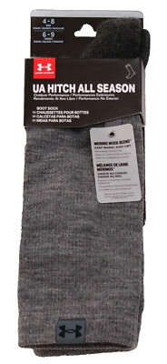 Under Armour Men's  4-8  Gray UA Hitch All Season Boot Socks Crew Wool Blend