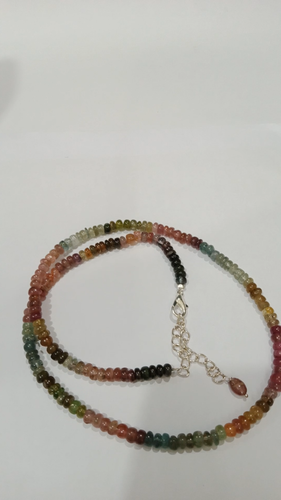 Natural Multi Tourmaline Beads Necklace With Silver Plated Chain - Video 1 of 1