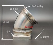 T3 Gt30 Gt35r Gtx30 To 45 Degree Elbow 3 V Band Flange Adapter Stainless Vert T3 Gt30 Gt35r Gtx30 To 45 Degree Elbow 3 V Band Flange Adapter Stainless Vert