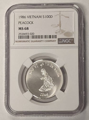 1986 Vietnam 100 Dong Silver World Coin ~ NGC MS68 ~ Peacock - Picture 3 of 5