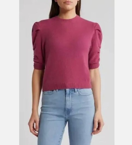 NEW Frame Ruched Sleeve Cashmere Sweater in Dragon Fruit Size XS/TP - Picture 7 of 8