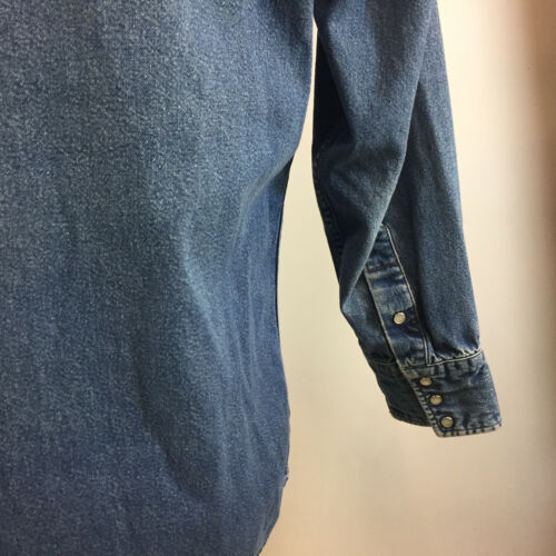 Vintage Distressed Worn Carhartt Denim Jean Pearl Snap Western Work Shirt Rodeo - 第 7/8 張圖片