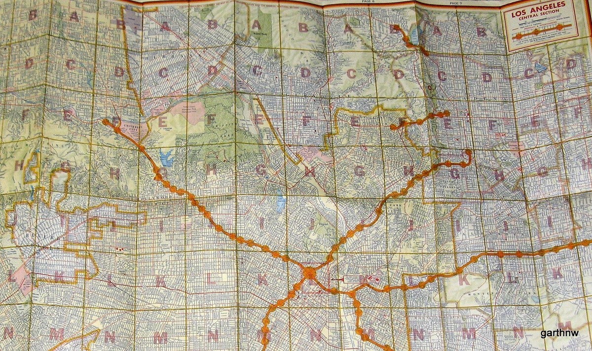 LOS ANGELES 1957 STREET MAP & GUIDE CENTRAL SECTION SHELL OIL