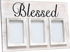 HG2002-WBL Rustic Farmhouse 3 Photo Collage Wood 4x6 Picture Frame, White Was...