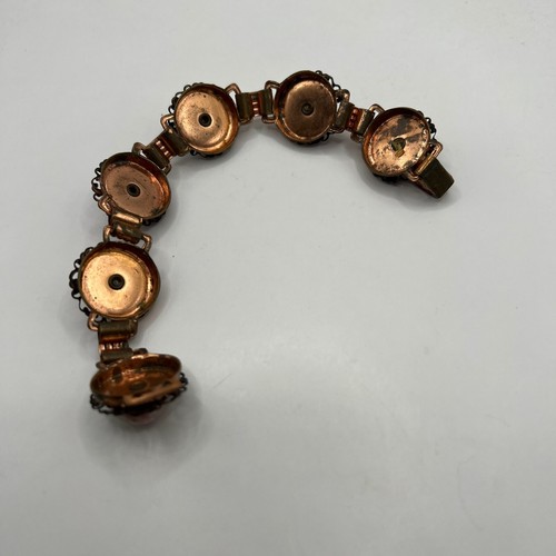 Vintage Copper Tone Bracelet Glass Round Oval White Pink Glass Stones - Picture 4 of 8