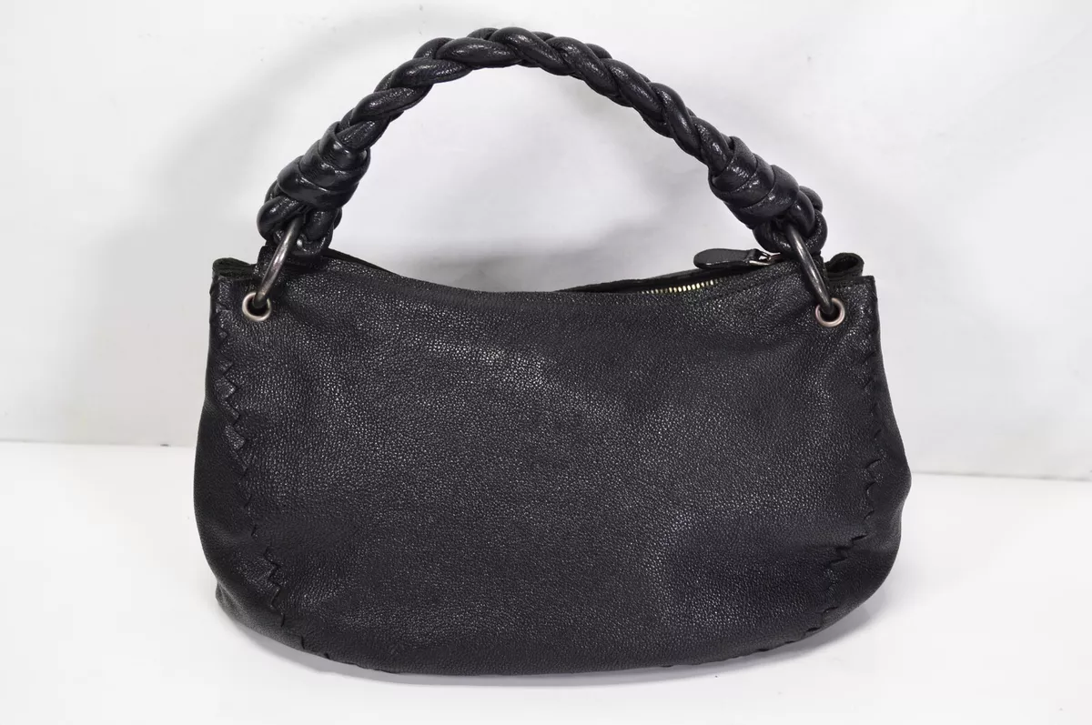 Bottega Veneta Black Leather Shoulder Bag Braided Handle Intrecciato 13x8
