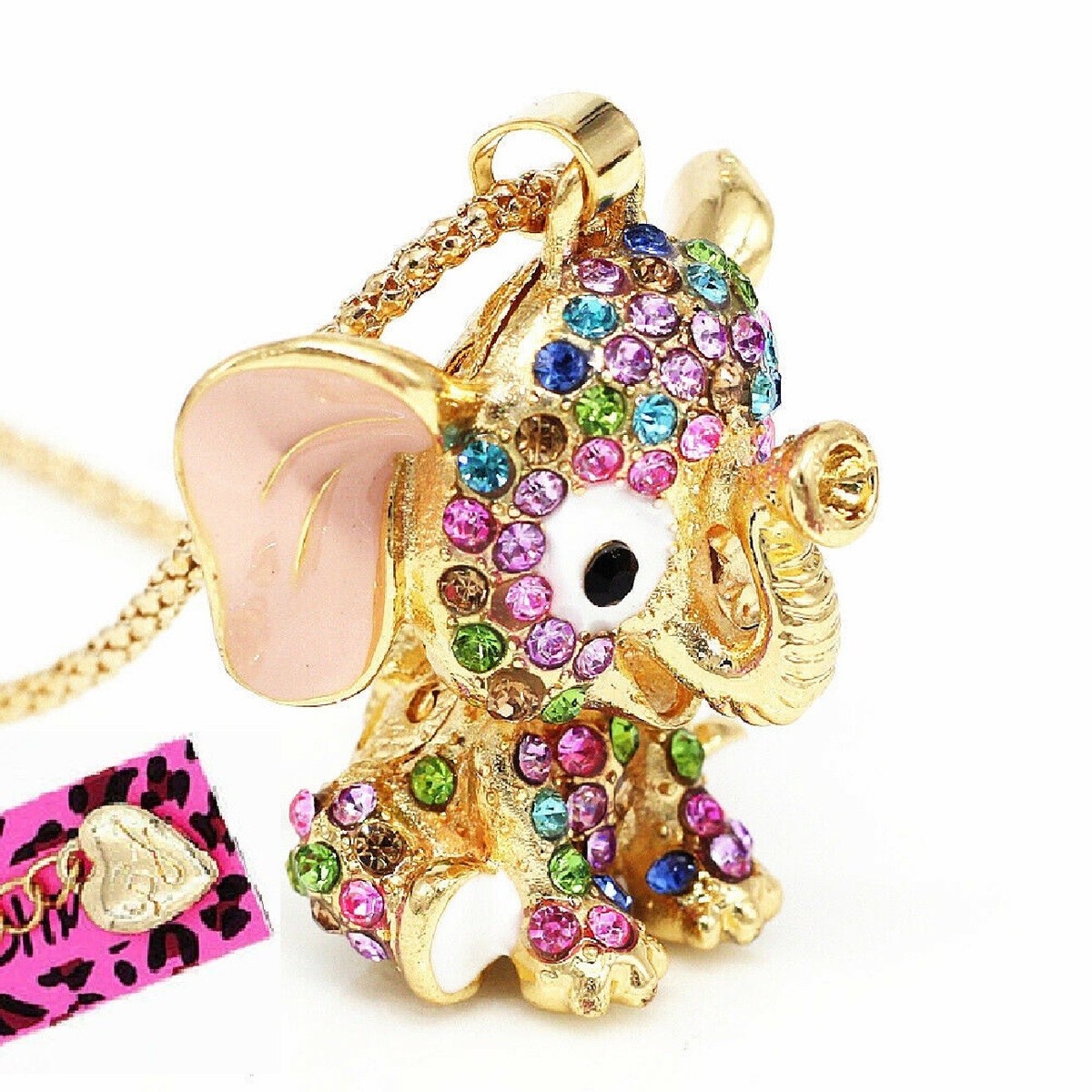 Collana Betsey Johnson Elefante 3D Con Cristalli Blu E Oro - Ciondolo Con Sacchetto Regalo