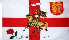 ENGLISH ROSE LION FLAG 5' x 3 St George Cross Patriot Cup World England Football