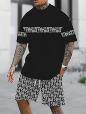 Men 2-Piece Set Summer Outfit Short Sleeve Sweatshirt T Shirts and Shorts Suits
