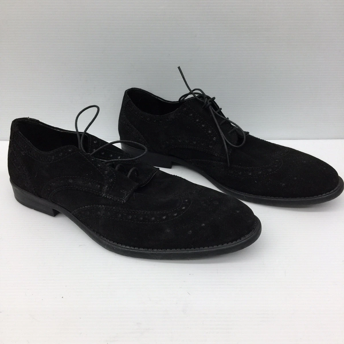 ASOS Design Black Suede Derby Brogue Wide Fit Oxford Dress Shoes 