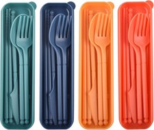 Reble Utensils Set with Case, 4 Sets Plastic Spoons and Forks Set,
