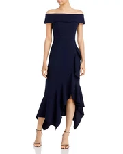 AQUA Scuba Crepe Off-the-Shoulder Midi Dress MSRP $258