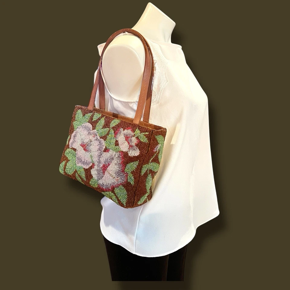 NEW Vintage Tommy Bahama Multicolor Floral Beaded Multi-Strap Purse Handbag - Image 4 of 4