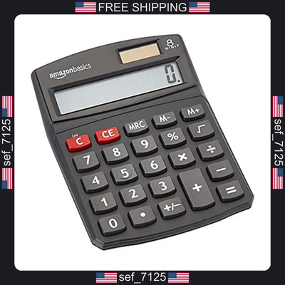 Amazon Basics LCD 8-Digit Desktop Calculator, Portable and Easy to Use, Black,