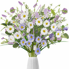 8 Bundles Spring Artificial Fake Flowers Decor - Faux Silk Wildflower Bouquet De