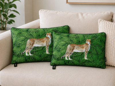 2er Set Kissenbezüge Paoletti Gepard Wald Samt 30x50cm, grün tropisch