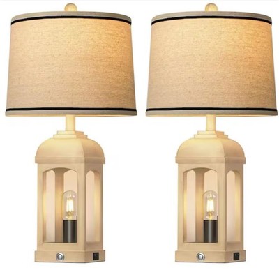 Table Lamp for Living Room, Farmhouse Lamps Set of 2 with USB A+C