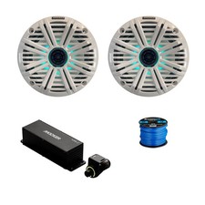 2x Kicker 6.5" 195W Marine LED Speakers, White Salt Grille, Controller w/Wire