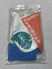 Vintage NOS Ivory Rubber Swim Bathing Cap Aquapro NIP w/ strap Jacquard 5155W