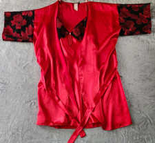 Vintage O-Y-O Lingerie Set Teddy w/ Kimono Romantic Rose Red 1980s 1990s