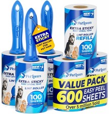 Extra Sticky Lint Roller Mega Value Set 600 Sheets for Pet Hair Removal, Dog ...
