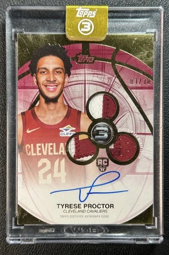 TYRESE PROCTOR 2025-26 TOPPS THREE 3 ROOKIE VERTICAL PATCH AUTO GOLD RC 1/10