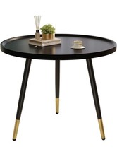 SAYGOER Round Coffee Table Small Modern Side Table 3-Leg Wooden Top Black