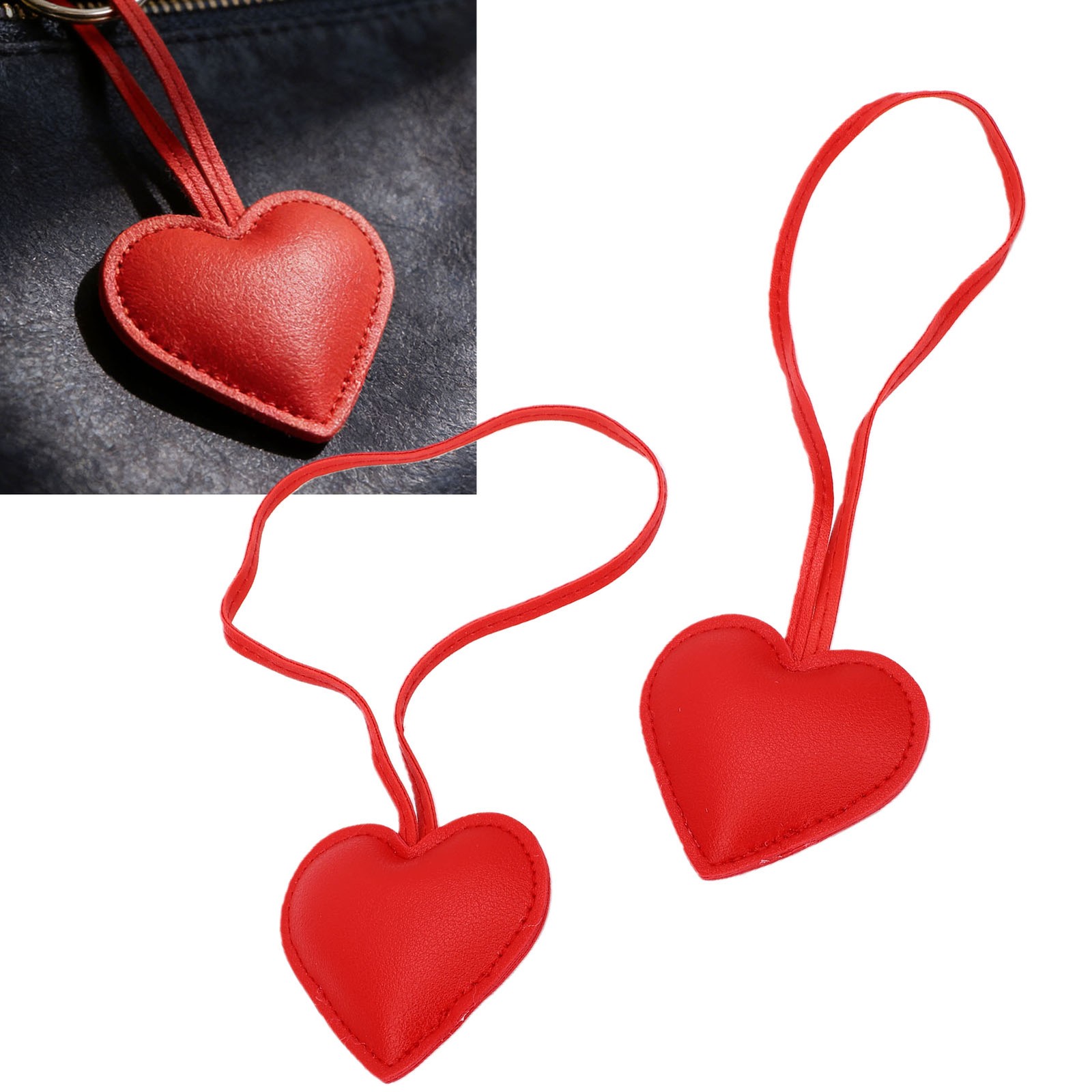 ↑2PCS Leather Heart Bag Charms Stylish Cute Key Chain Charm For Purse Backpack