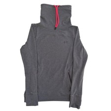 Under Armour Womens Funnel Neck Pullover Sweatshirt Gray Pink Drawstring Medium