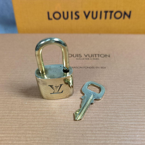 LOUIS VUITTON PadLock Lock & Key Brass Gold Authentic Number random From Japan