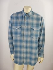 Vintage PENDLETON Blue Shadow Plaid Wool Shirt Made in USA Size 16 / LARGE