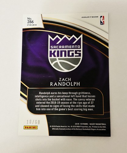2018-2019 Panini Select Zach Randolph 18/60 #286 - Picture 2 of 2