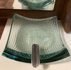 Stephen Schlanser Modernist Studio Glass Square Ashtray Aqua Blue 6.5” Calif — photo 2